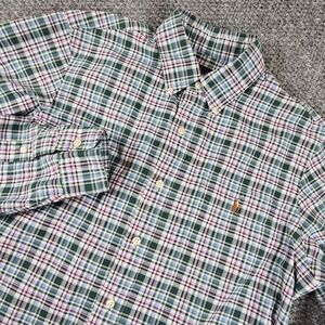 Polo Ralph Lauren Mens Plaid Button Down Shirt Green Long Sleeve Medium Pocket